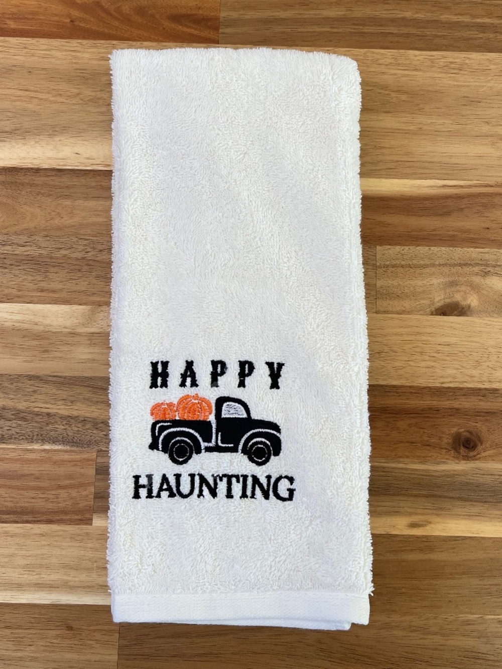 Happy Haunting Pumpkin truck Halloween Hand Towel - At Home